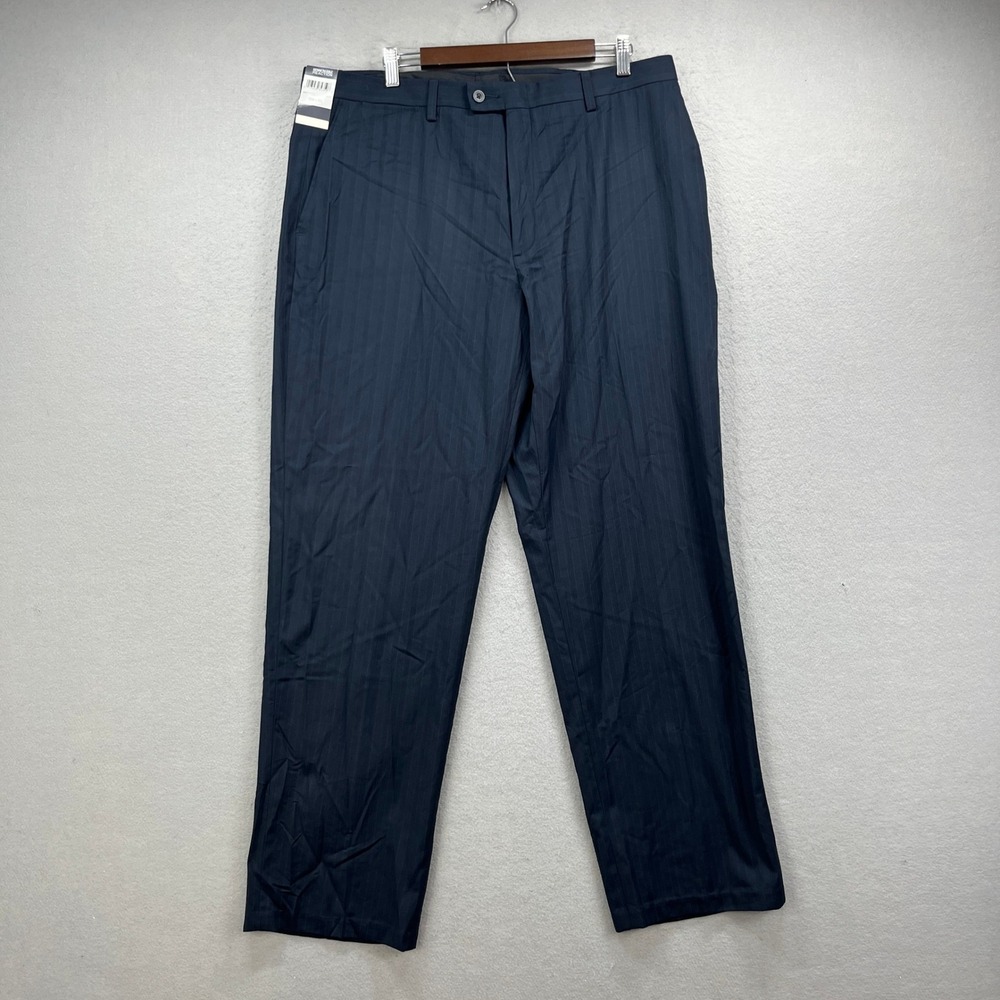 Kenneth Cole Reaction Dress Pants Mens 38x32 Navy Pinstripe Flat Front Trousers
